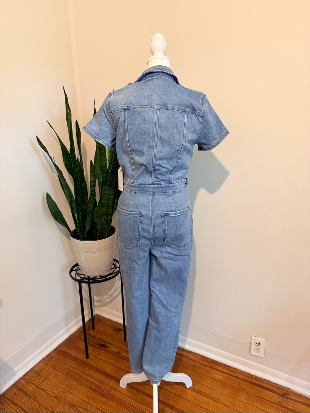 Good American Fit for Success Short Sleeve Denim Jumpsuit Blue GMJS731SO Size M - Picture 4 of 13